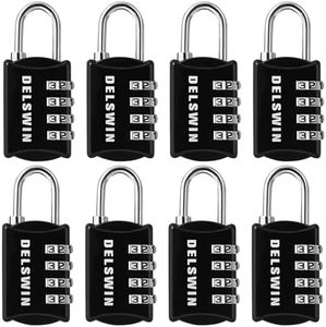 DELSWIN Combination-Padlock 4-Digit-Gym-Locker-Lock - 8 PCS Resettable Combo Lock for Toolbox School Employee Locker Weatherproof Travel Lock for Luggage Backpack Gate Shed