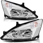 Genful Headlight Assembly Compatible With 2003-2007 Honda Accord Driver and Passenger Side (Chrome Housing Clear Reflector)