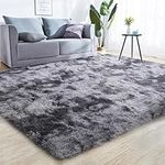 GJWLaie Rug For Living Room Bedroom Soft Shaggy Tie-Dye Area Rugs Plush Fluffy Non-Slip Living Room Rug Indoor Home Kidsroom Decor Carpet (DarkGrey, 120 * 160cm)