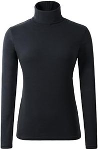 HieasyFit Women's Cotton Basic Thermal Turtleneck Pullover Top Black M