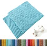 TREELY Cable Throw Blanket for Couch and Bed, Soft Cozy Fall Knit Blanket, Farmhouse Warm Knitted Throw Blankets for Winter (50 x 60 Inches, Turquoise)