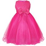 FEESHOW Sequined Flower Girl Dress Kids Bow-Knot Princess Wedding Bridesmaid Pageant Party Tulle Dress Rose 13-14