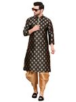 Over Crowd Men New Look Gold Leaves Jacquard Kurta & Salwar Set (Black & Gold);Size:36