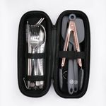 Generic The Nomads Kitchens Portable Cooking & Cutlery Kit | Camping Cooking Accessories | 2 Sets of Cutlery, Spatula, Spoonula, Straws, Tongs, Bottle Opener & Travel Case