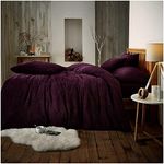 GC GAVENO CAVAILIA Teddy Duvet Cover Double - Fleece Bedding Set with Pillowcases - Aubergine