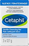 Cetaphil Gentle Cleansing Bar (3-Pack), 127g - Hydrating Foaming Face and Body Wash - For Sensitive Skin - Soap Free, Hypoallergenic - Dermatologist Recommend