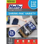 Hefty Shrink-Pak Vacuum Storage Bags - Space Saver Vacuum Storage Bags for Under Bed Storage, Clothing and Comforter Storage, Odor Resistant, 3X More Storage Space - 3 Large, 3 XL Vacuum Storage Bags