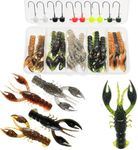 Lilureena 25 Pcs bass Fishing kit Baits Soft Plastic Fishing Lures bass Lures for Bass Crawfish Lures Jig Head Kit