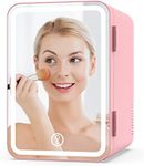 YOPOWER Mini Skincare Fridge with Dimmable LED Light Mirror, 8L Portable Makeup Fridge Cooler and Warmer for Bedroom, Car, Office, Small Refrigerator AC/DC Powered for Cosmetics and Food, Pink