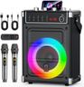 JYX Karaoke Machine with 2 Wireless Microphones, Bluetooth Speaker with Bass/Treble/Echo Adjustment & LED Light, Support USB, SD Card, AUX, TWS, FM, REC, Supply for Party/Adults (Black)