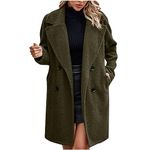 Women's 2024 Winter Coats Faux Fur Long Sleeve Lapel Overcoat Fuzzy Fleece Outerwear Button down Sherpa Jackets, Army Green, Medium