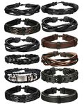 FIBO Steel 10-12 Pcs Braided Leather Bracelets for Men Women Cuff Bracelet,Adjustable