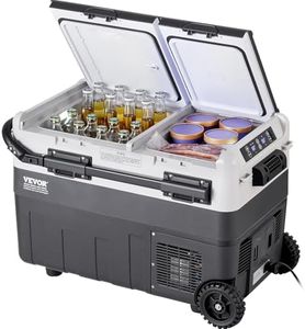 VEVOR Réfrigérateur Portable à Compression 50 L, Glacière de Voiture 12 V, Mini Frigo à Double Zone, Température Réglable -20 °C à 20 °C, Congélateur Portable avec Roues pour Camion Bateau Camping