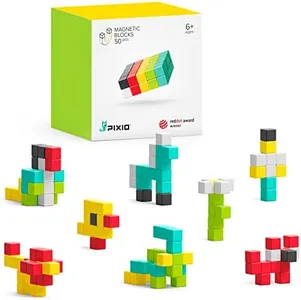 PIXIO-50 - Tiny Magnetic Blocks Building Toy in The Pixel Art Style with Free App - 5/16" Plastic Cubes with 6 Magnets Inside - Open Ended Toy - Creativity Toy for Ages 6+
