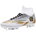 Donbest Mens Football Boots Cleats Soccer Shoes Professional Spikes Football Competition Shoes Training Boy's Sneakers,White,6.5UK