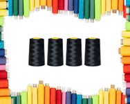 Rohans Overlock yarn 40/2 (120), 5000 Yards (4570 meters) Sewing thread cones, Sewing Machine Multi Colour Yarn cones, 100% Polyester material (Black, 4)