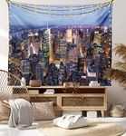 Ambesonne York Tapestry, Aerial View of NYC Full of Skyscrapers Manhattan Times Square Famous Cityscape Panorama, Wide Wall Hanging for Bedroom Living Room Dorm, 80" X 60", Blue Multicolor