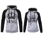 Naliha Womens Couple Sweatshirt Hoodie Casual King Queen Sweatshirts Pullover Grey Women L/Men L