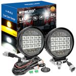 WOWLED Dual Color LED Work Lights, 2 Pack Round 12V 24V Tractor LED Work Light Bar with White and Amber Color, Combo Beam Fog Lights Spot Offroad Driving Lights 4x4 with Harness Kit for Truck Car ATV