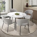 Oikiture Round Dining Table with Fabric Dining Chairs Set of 4 Grey Dining Set