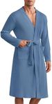 Ekouaer Mens Robes Lightweight Waffle Knit Spa Bathrobe Soft Kimono Shower Robe V Neck Long Sleeve Sleepwear with Pockets