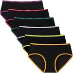 INNERSY Women's Cotton Sporty Underwear Full Coverage Hipster Panties 6-Pack(Colorful Black,Medium)