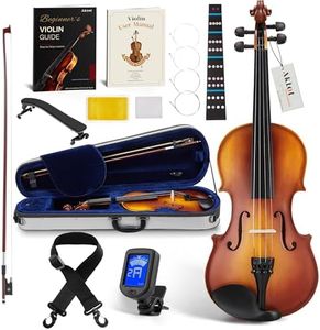 AKLOT Handcrafted Full Size Violin: 4/4 Solid Wood Fiddle, Acoustic Beginner Violin Kit with Hard Case, Lesson Book, Bow, Rosin, Shoulder Rest, Extra Strings, Tuner, Fretboard Stickers (VRT-AmiCS)