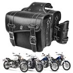 KEMIMOTO Leather Motorcycle Saddlebags Throw Over Saddle Bag with Cup Holder for Universal Motorcycle Softail Dyna Sportster Road King V-star Shadow Vulcan