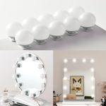 Qtuie LED Vanity Mirror Lights for Dressing Table 10 Dimmable Bulbs Stick on Hollywood Mirror Lights Adjustable Length Makeup Lights for Mirror Make Up Light for Bathroom Vanity Table Bedroom (10)