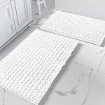 Yimobra Chenille Bathroom Rugs Sets 2 Piece, Plush Soft Bath Mat Set Non Slip, Fluffy Thick Shower Rug Carpet for Bathroom Floor, Super Durable Absorbent Machine Washable, 32x20+24x17 Inch, White