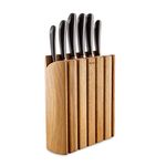 Robert Welch Signature Book Oak Knife Block Set. Multi Award Winning Design – Vegetable/Paring 10cm, Santoku 11cm, Kitchen 14cm, Cook’s 18cm, Bread 22cm, Carving 23cm, Book Oak Block. Saving £128.00.