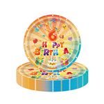 16Pcs 6th Birthday Paper Plates 7",Colourful 6th Birthday Tableware Party Plate Disposable,Happy 6th Birthday Table Decorations Plate Luncheon Plate for Girls,Boys,Kids 6thBirthday Party Decoration