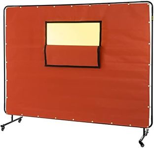 VEVOR Welding Curtain, 6' x 8', Welding Screen with Metal Frame & 4 Wheels, Fireproof Fiberglass w/Transparent Window, for Workshop, Industrial Site, Red