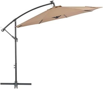 vidaXL Cantilever Umbrella Solar-Powered LED Lights Steel Pole Air Vent Crank Mechanism UV Proof 8 Ribs Patio Sunshade Parasol 300cm Taupe