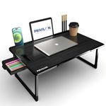 PRIVILON Engineered Wood Globaloffice Table For Home/Writing Desk Office/Folding School/Folding Study Table/Work From Home Height Adjustable Multipurposetable-> (Black Cotted, 50 Cm, 100 Mm)