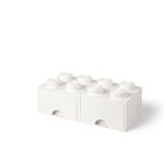 LEGO Brick with 8 Knobs and 2 Drawers WHITE - Storage Box for LEGO, Toys, Desk Drawers, and Office Supplies, Stackable Storage Box, Home Decoration