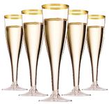 LATERN 50Pcs Gold Rimmed Champagne Flutes, 150ml Plastic Champagne Glasses Reusable Stemmed Party Wine Cups for Garden Wedding Anniversary Shower Parties (5 x 17cm)