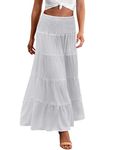 Zeagoo Women's Long Maxi Skirts Tiered High Waist Boho Elastic Layered A-Line Casual Midi Dress, White, Medium