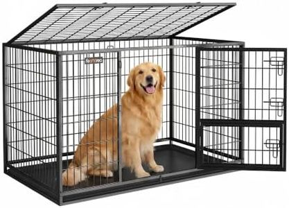 Feandrea 48 Inch Heavy Duty Dog Crate, Metal Escape Proof Dog Kennel with Double Doors and Convenient Feeding Door, Removable Tray, Easy to Clean, XXL Dog Crate for Large and Medium Dogs, Black