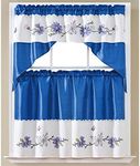 PREMIUS Butterfly 3-Piece Embroidery Kitchen Curtain Set with Swag Valance, Blue, 30x36 Inches