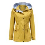 MODFUL Women Long Sleeve Rainproof Jacket Waterproof Windbreaker Hooded Lightweight Windproof Outdoor Coat(Yellow,3XL)