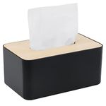 Tissue Box with Bamboo Top, Rectangular, Plastic, 21 * 13 * 9.5cm,Tissue Dispenser Box for Living Room, Office, Car, Bathroom (Black)