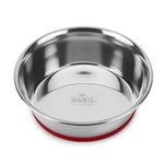 Basil Stainless Steel Heavy Dish Anti Skid Food, Water Feeding Bowls & Silicon Bottom (Size- Medium(950ml)) for Dogs, Cats Pets