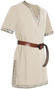 Mens Medieval Knight Tunic Renaissance Mercenary Scottish Costume Warrior LARP Halloween Tops Beige