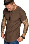 COOFANDY Men Slim Fit Muscle Tee Pleated Sleeve Stylish Gym Tshirt Brown XL