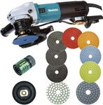 Makita 4 Inch Polisher - PW5001C Wet Polisher - 7pc set of 4" wet Marble Pads - black and white buff pads - water connector - 4" rubber backer pad- BUNDLE - 6 Items