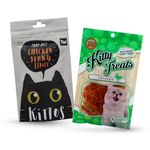 KITTOS Cat Snacks Combo-Protein Rich Chicken Jerky Strips (35G) And Cataholic Kitty Treats Soft Chicken Jerky Slice (30G) All Breeds For Training & Rewards | For All Life Stages