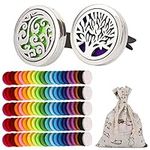 OOTSR 2Pcs Car Aromatherapy Essential Oil Diffuser, Stainless Steel Air Freshener Vent Clip Locket for Car, Living Room, Office, with 102pcs Refill Felt Pads (Tree & Wave Style)