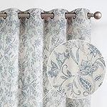 Vangao Blue Floral Linen Curtains f