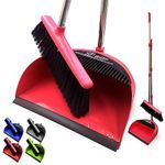 Long Handled Dustpan and Brush Set Lobby Dust Pan with Long Handle Sweeping Broom (Red)